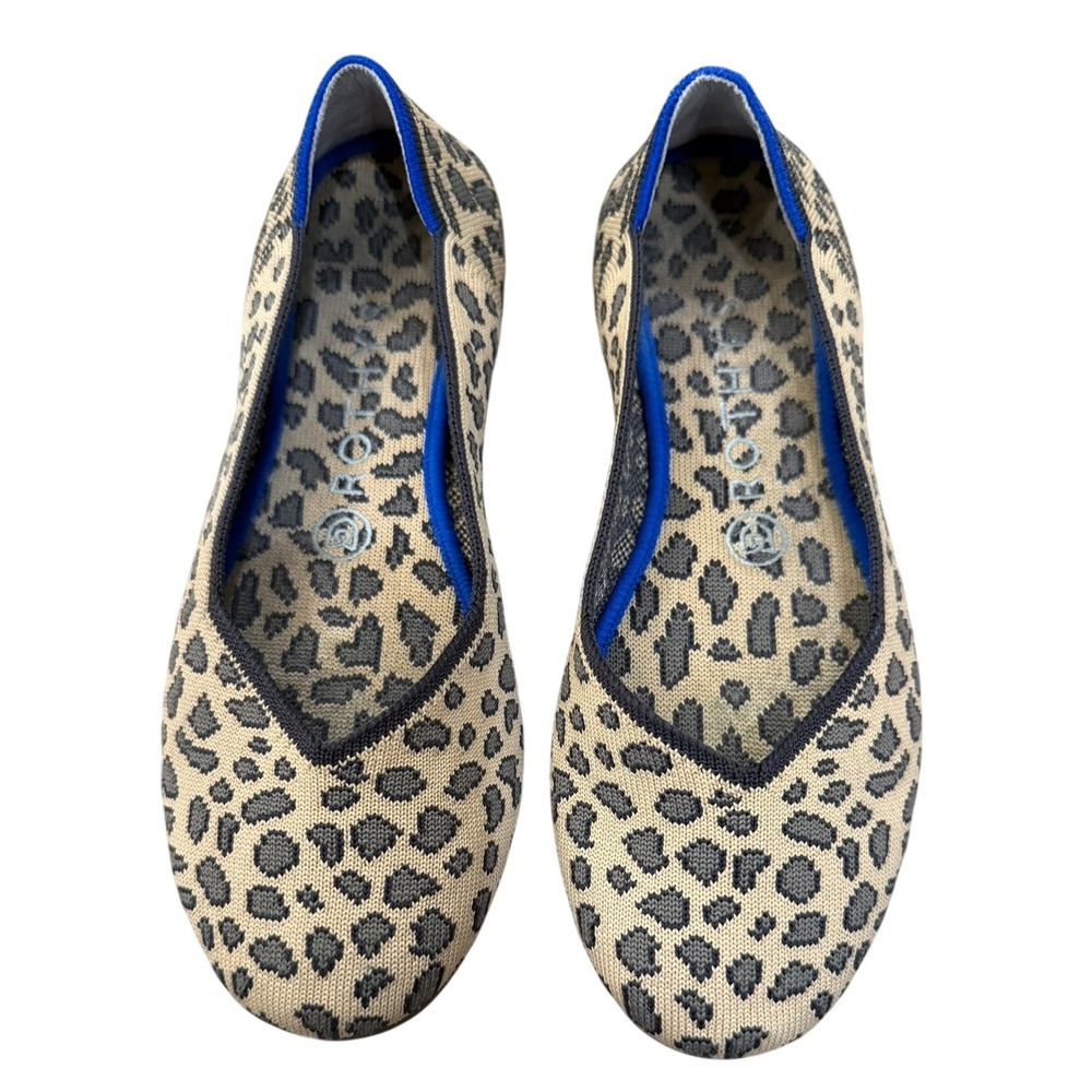 Rothys The Point Leopard Print Knit Flats Brown Tan Womens 7.5 Run Small